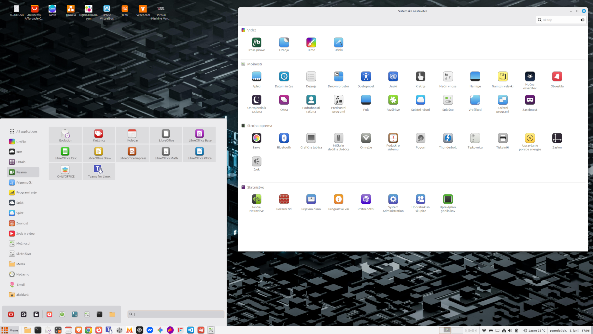 Linux Mint menu and system settings