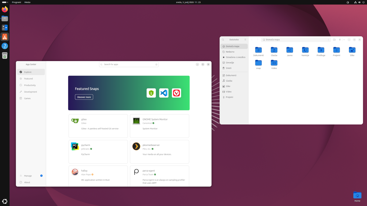 Ubuntu desktop with App Center and Files open